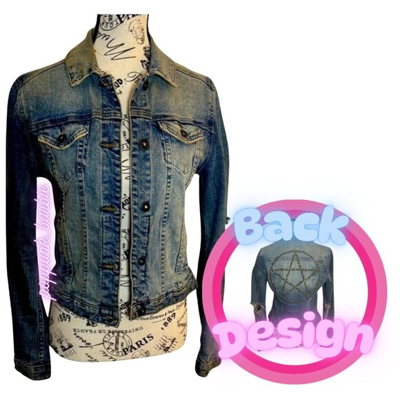 Gypsy Warrior Pentagram Goth Emo Jean Jacket Vintage S RARE‎ - Picture 1 of 11